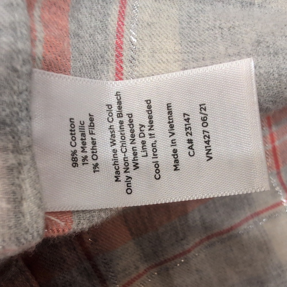 Talbots Petite Plaid Button Down Shirt Women's XL Coral Gray Metallic - Picture 3 of 4